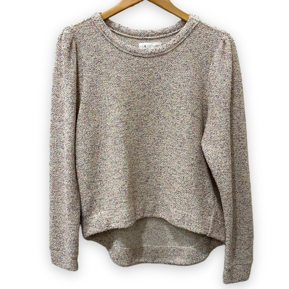 Lou & Grey LOFT Knit Top Medium Textured Pullover Cream Multi-Colored High Low - Picture 1 of 8